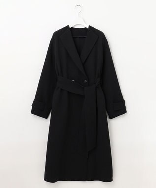 自由区 【洗える】ライトダブルクロス ノーカラーコート ネイビー