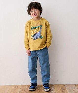 ANY KIDS 恐竜プリント 長袖Tシャツ マスタード（ブラキオサウルス）