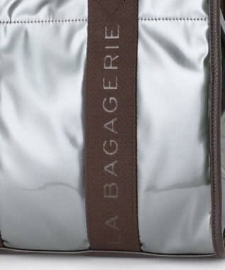 LA BAGAGERIE ソフトエナメル　ロゴテープトートバッグ　Lサイズ ガンメタリック