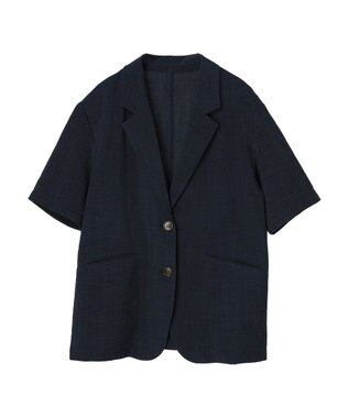 earth music&ecology リネンライク５分袖ジャケット Navy