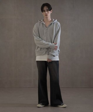 WEGO ショートダブルZIPパーカー 杢グレー