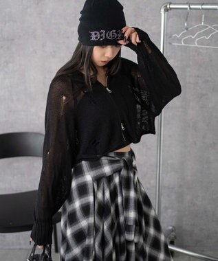 WEGO ダメージメッシュショートパーカー ブラック