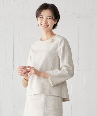 J.PRESS LADIES ライトツイードストレッチ ブラウス ベージュ系1