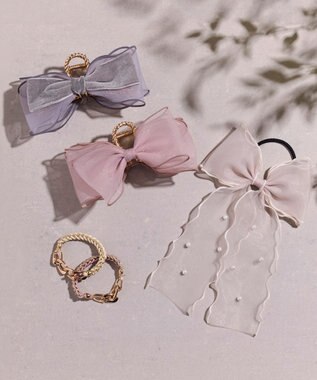 Phoebe ボリュームオーガンジーリボンバンスクリップ　ピンク ピンク