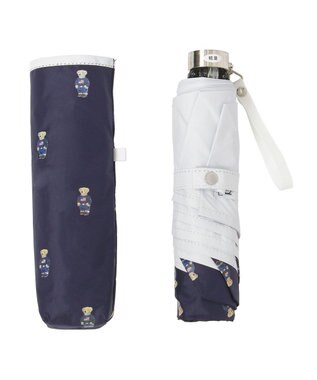 MOONBAT 【 遮光率100％/遮熱/UV/軽量】POLO RALPH LAUREN（ポロ ラルフローレン）晴雨兼用日傘   PORO BEAR ポロベア 裏カラー 折りたたみ傘 ネイビー＆ベアＰｔ×オフ