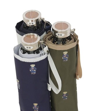 MOONBAT 【 遮光率100％/遮熱/UV/軽量】POLO RALPH LAUREN（ポロ ラルフローレン）晴雨兼用日傘   PORO BEAR ポロベア 裏カラー 折りたたみ傘 ネイビー＆ベアＰｔ×オフ