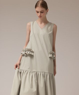 GRACE CONTINENTAL サイドフリルタフタワンピース ライトグリーン