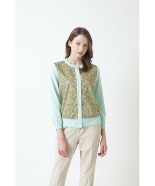 DAKS LIBERTYプリント インド長綿 ニットカーディガン シーグラス