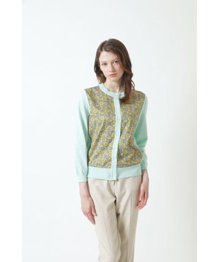 DAKS LIBERTYプリント インド長綿 ニットカーディガン シーグラス