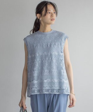 組曲 ラッセルレース ブラウス サックスブルー系