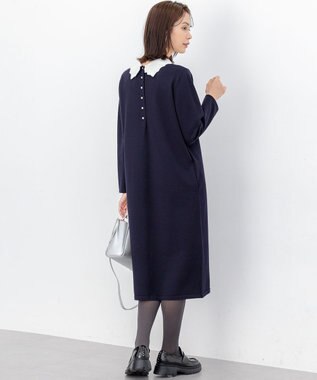 組曲 L レースライク襟付きニットワンピース ネイビー系