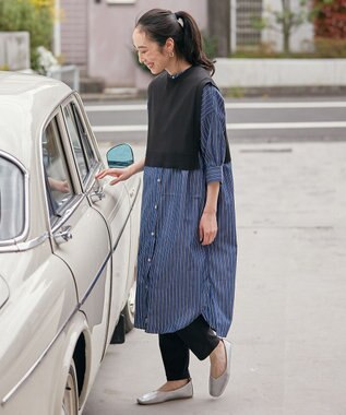 ANY 【洗濯機可・セットアイテム】短丈ベスト×シャツワンピースセット ブラック