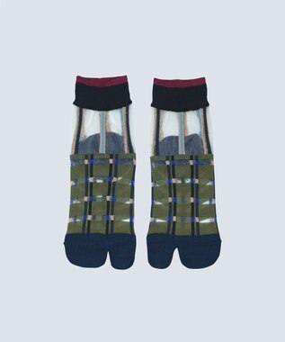 COQ multiple check シアーチェック足袋ソックス カーキ