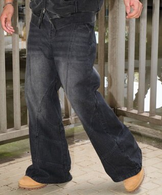 WEGO 【ユニセックス着用ITEM】スウィッチングフレアデニムパンツ デニムブラックソノタ