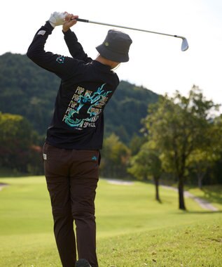 PW CIRCULUS 【吸水速乾 /  UV遮蔽率99.9% UVカット / ストレッチ】【MEN】アニマルグラフィックロングスリーブモックT  ゴルフ ブラック系