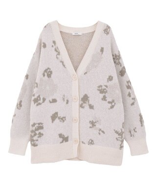 earth music&ecology フラワージャガードラメシャギーカーディガン Ivory