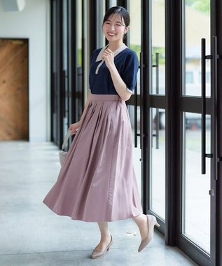 Tiaclasse L 配色ニットポロトップス ネイビー