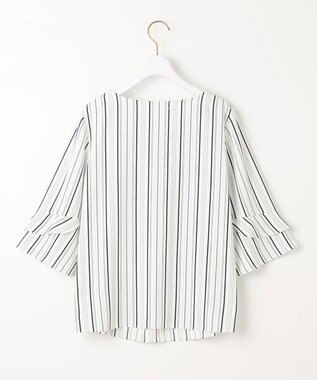 ANY SIS S 【洗える】ラッフルフレアジョーゼット ブラウス ネイビーストライプ