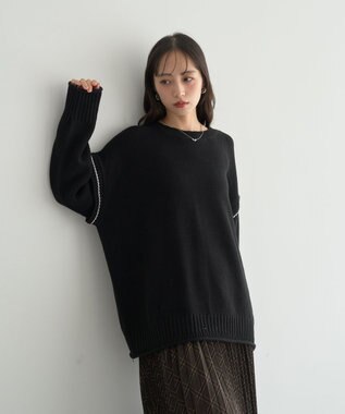 earth music&ecology 【洗濯機洗い可 / 選べる丈】アンチピリングC/A選べる丈配色ニット ブラック