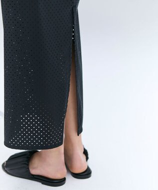 BEIGE， 【洗える】PICCOLO / パンチングドットIラインスカート Black