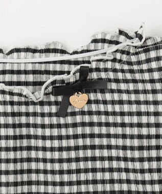 ANY KIDS シアー ギンガム 七分袖 Tシャツ ブラック