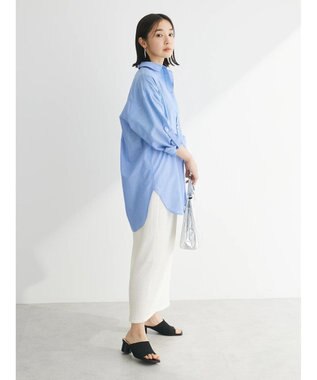 Green Parks 綿麻混タブ付オーバーサイズシャツチュニック Sax