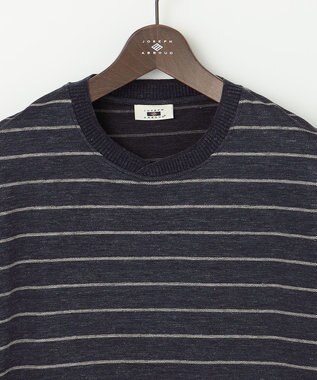 JOSEPH ABBOUD 【清涼感/吸水速乾】リネンハニカムボーダーＴシャツ ネイビー系2