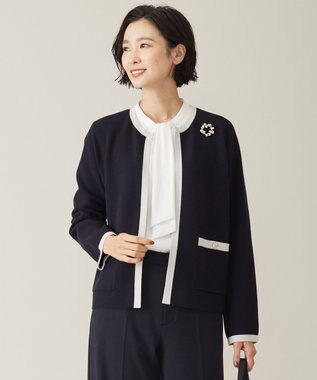 J.PRESS LADIES S 【WEB限定カラーあり・洗える】TRIM RAYON STRETCH カーディガン ネイビー系