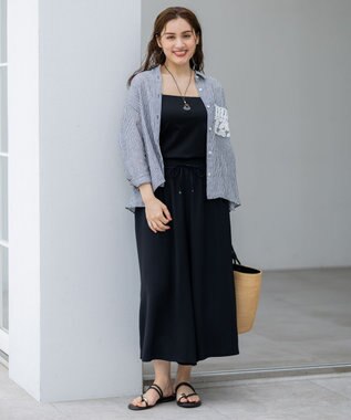 23区 L 【Lサイズ限定/吸水速乾/UVカット/接触冷感/】ストレッチジョーゼット ガウチョパンツ ブラック系