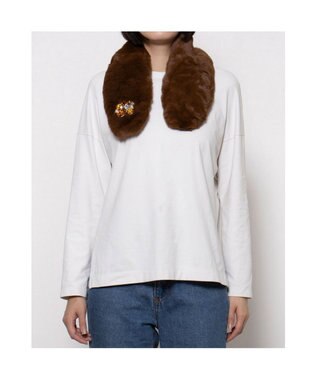 UNBILLION カシュネ cache nez / ビジュー付エコファーティペット ブラウン