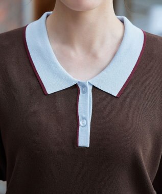 Tiaclasse L 配色ニットポロトップス ブラウン