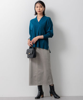 23区 【洗える】ウールテンジク Vネック ニット ダークグリーン系