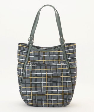 Y'SACCS ドローイングチェックトートバッグ グレー