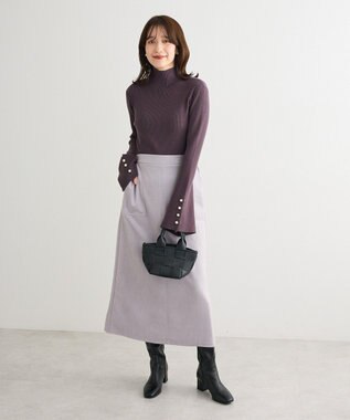 Green Parks ・ｓｗｉｎｇ　ｂｙ　袖パールボタンフレアリブニット Charcoal Gray