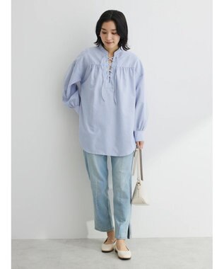 Green Parks ストライプレースアップシャツ Stripe