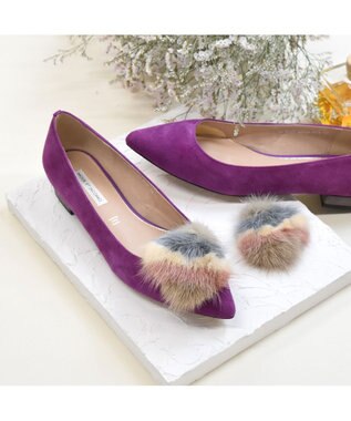 MODE ET JACOMO <MODE ET JACOMO>ファー付ポインテッドトゥフラットパンプス