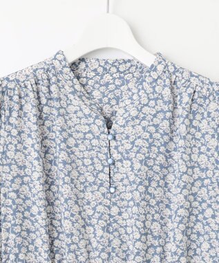 Feroux 【洗える】フラワープリントドロスト ワンピース スカイブルー系