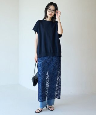 UNFILO L エンブロイダリー レーススカート ネイビー