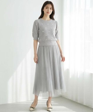 Feroux 【洗える】ハーフスリーブ ハート刺繍 ニット パープル系