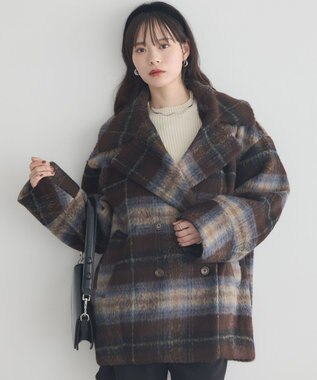 earth music&ecology チェックシャギーコート Check Brown