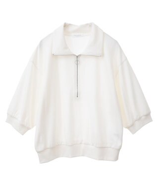Green Parks ７分袖ハーフＺＩＰプルオーバー Ecru