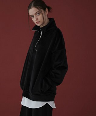 WEGO 【ユニセックス着用ITEM】マイクロシャギーワンポイントハーフZIPプルオーバー ブラック