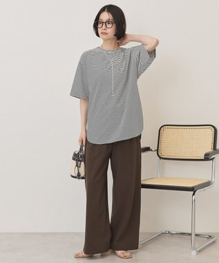 AMERICAN HOLIC 裾ラウンドＴシャツ Border Black