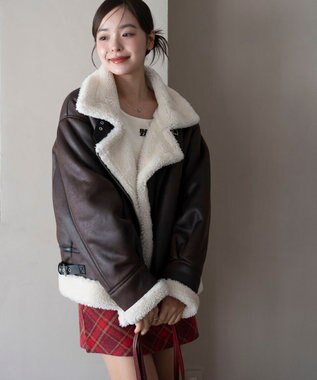 WEGO 【25年秋冬新作】フェイクムートンボアジャケット ブラウン
