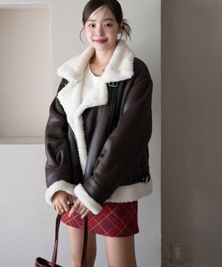 WEGO 【25年秋冬新作】フェイクムートンボアジャケット ブラウン