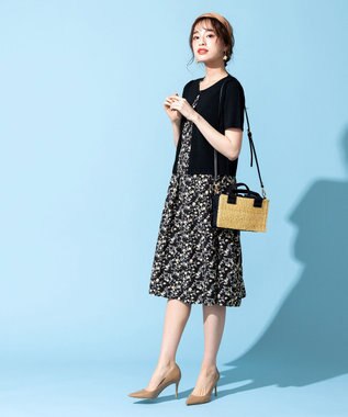 Tiaclasse 【洗える】大人華やかなノースリーブ花柄ワンピース ブラック