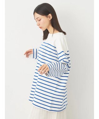 earth music&ecology Ｌｅｅ×ｅ．ｍ．ａ．ｅ　ＢＯＲＤＥＲ　Ｌ／Ｓ　ＴＥＥ Blue