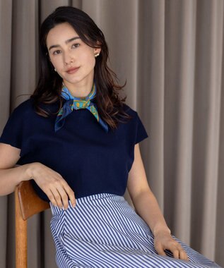 組曲 【洗える・型崩れしにくい】CHAI ニットTシャツ ネイビー系