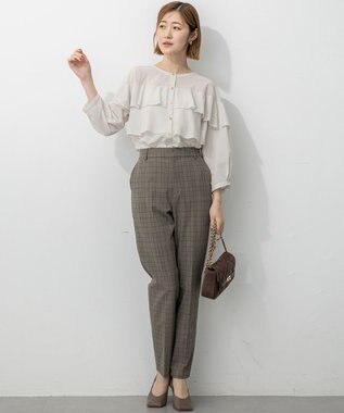 23区 L 【Oggi9月号掲載/洗える】クリアトリコットジャージー フリルデザイン カットソー ベージュ系