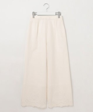 23区 L 【洗える】リネンエンブロイダリー ワイドパンツ ホワイト系